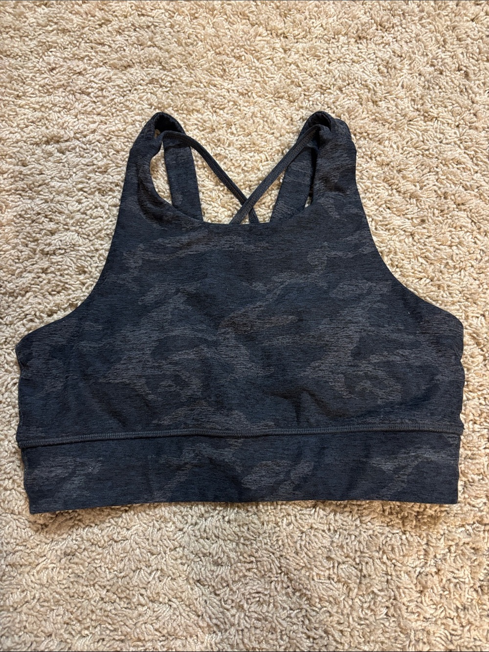 Vuori Dark Charcoal Camo High-Neck Sports Bra